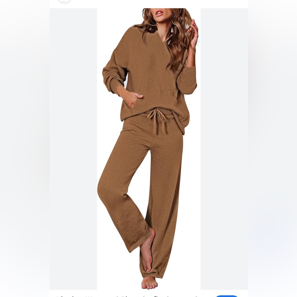 Women's Cozy Knit Two-Piece Pajama Set - Brown